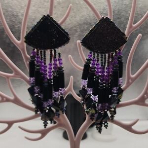Chic Black and Purple Beaded Earrings